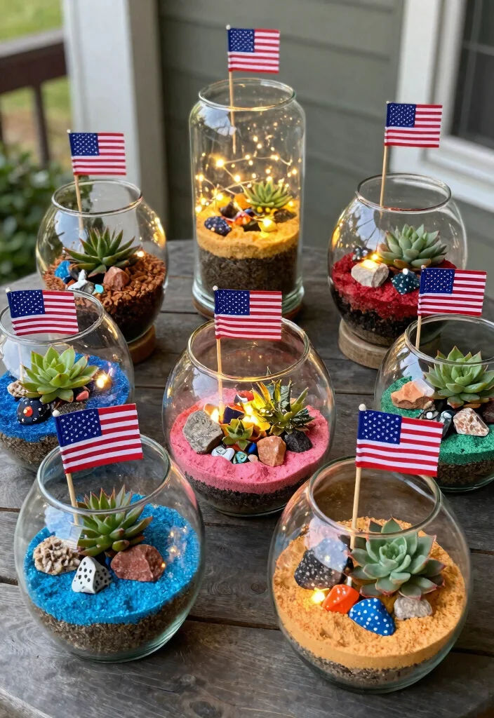 14 4th of July Porch Decor Ideas That Don't Look Tacky or Overdone - 8. Recycled Glass Terrariums 1