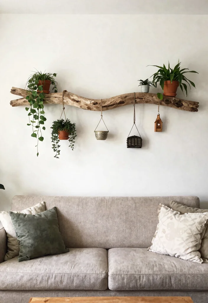 14 Farmhouse Above Couch Wall Decor Ideas That Fill Blank Space 12 14 Farmhouse Above Couch Wall Decor Ideas That Fill Blank Space - 12. Embrace Natural Elements 1