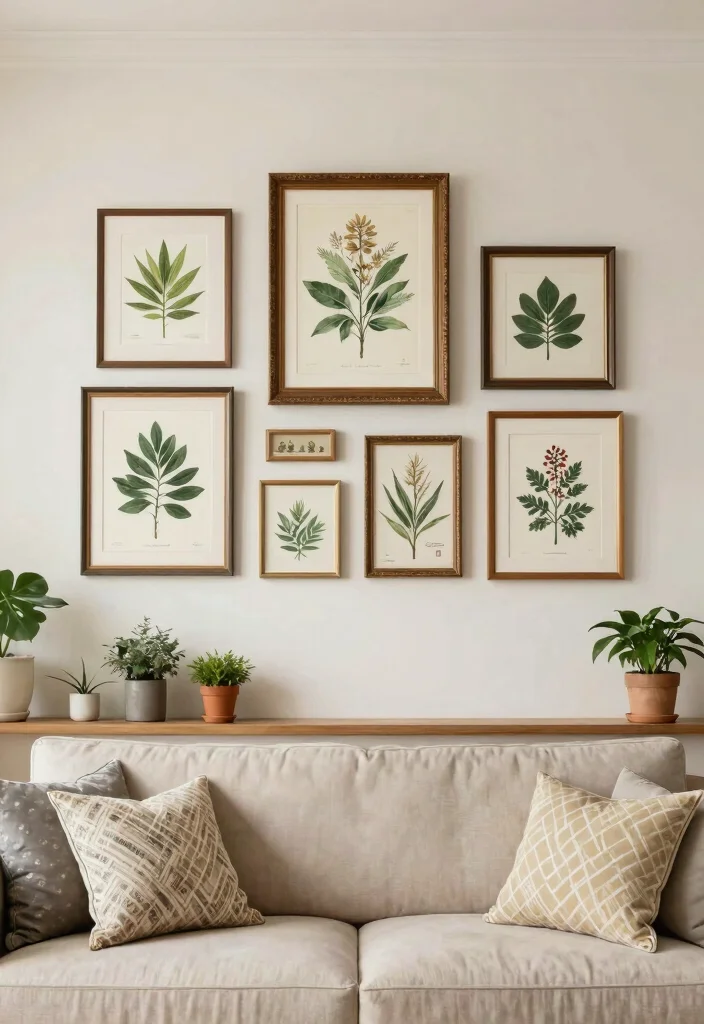14 Farmhouse Above Couch Wall Decor Ideas That Fill Blank Space 3 14 Farmhouse Above Couch Wall Decor Ideas That Fill Blank Space - 3. Framed Botanical Prints 1