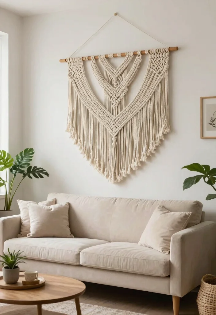 14 Farmhouse Above Couch Wall Decor Ideas That Fill Blank Space 5 14 Farmhouse Above Couch Wall Decor Ideas That Fill Blank Space - 5. Macramé Wall Hanging 1