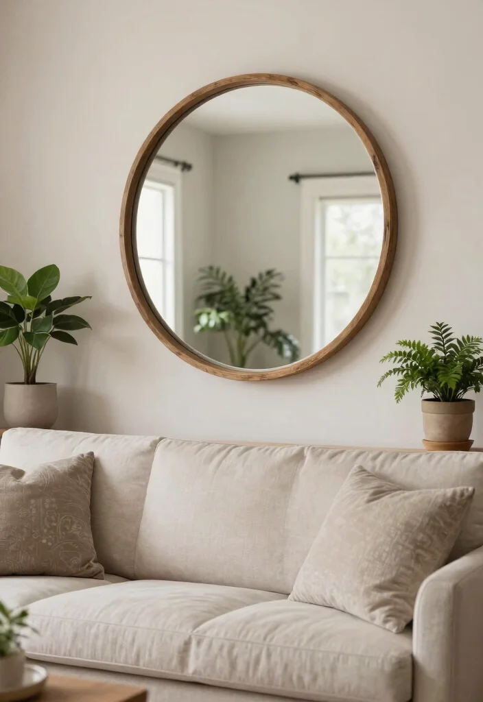 14 Farmhouse Above Couch Wall Decor Ideas That Fill Blank Space 7 14 Farmhouse Above Couch Wall Decor Ideas That Fill Blank Space - 7. Unique Mirrors 1