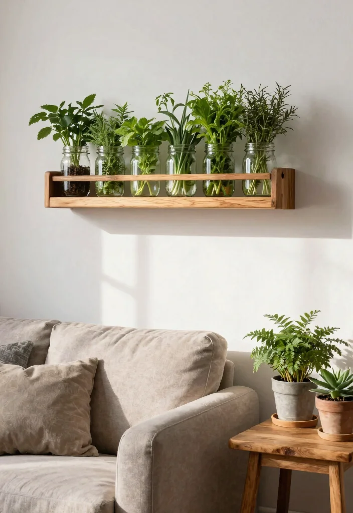 14 Farmhouse Above Couch Wall Decor Ideas That Fill Blank Space 9 14 Farmhouse Above Couch Wall Decor Ideas That Fill Blank Space - 9. Charming DIY Herb Rack 1