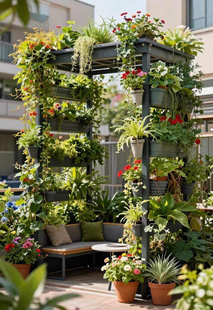 14 Garden Pergola Ideas That Support Heavy Vines and Climbing Plants - 7. Vertical Garden Pergola with Modular Planters 1