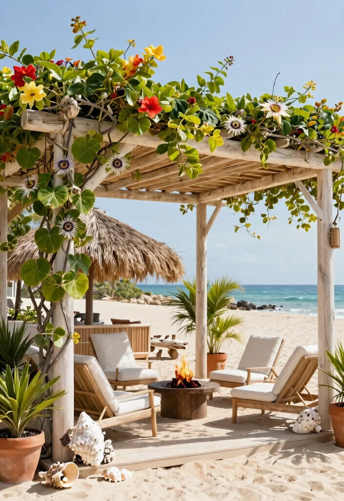 14 Garden Pergola Ideas That Support Heavy Vines and Climbing Plants - 8. Beach-Style Pergola with Tropical Vines 1