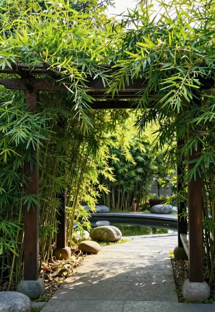 14 Garden Pergola Ideas That Support Heavy Vines and Climbing Plants - 9. Zen Pergola with Climbing Bamboo 1