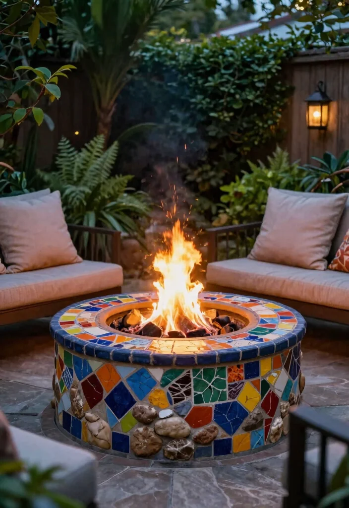 14 Small Backyard Fire Pit Ideas That Fit Tight Spaces and City Codes - 10. Mosaic Fire Pit 1
