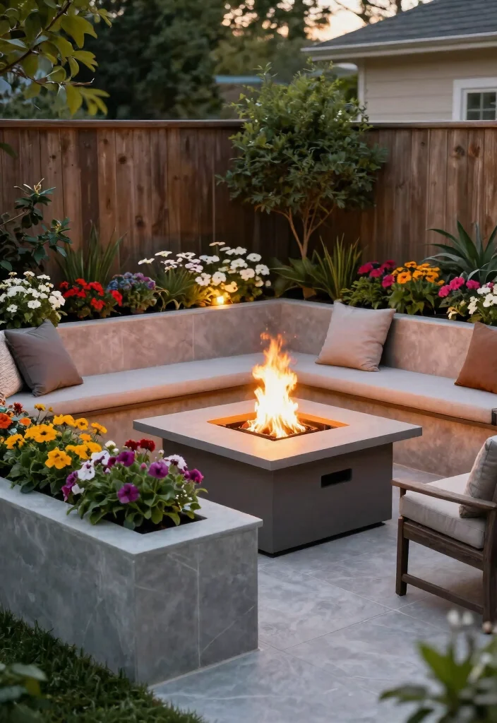 14 Small Backyard Fire Pit Ideas That Fit Tight Spaces and City Codes - 14. Fire Pit with Built-in Planters 1