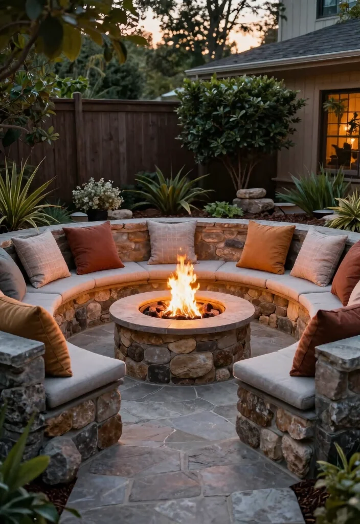 14 Small Backyard Fire Pit Ideas That Fit Tight Spaces and City Codes - 3. Built-In Seating Fire Pit 1