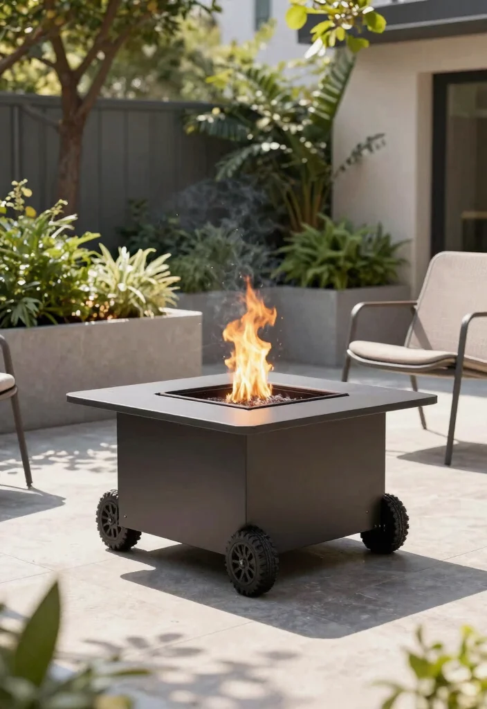 14 Small Backyard Fire Pit Ideas That Fit Tight Spaces and City Codes - 4. Fire Pit on Wheels 1