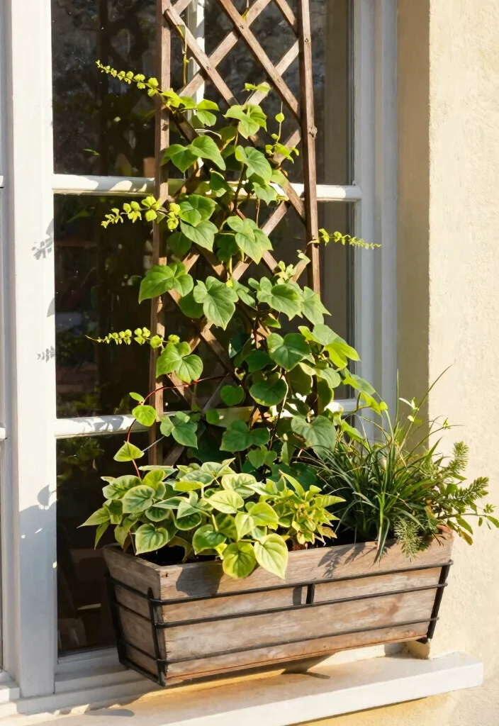 14 Window Planter Box Ideas That Mount Securely Without Drilling 9 14 Window Planter Box Ideas That Mount Securely Without Drilling - 9. Window Box Planters with Trellis Support 1