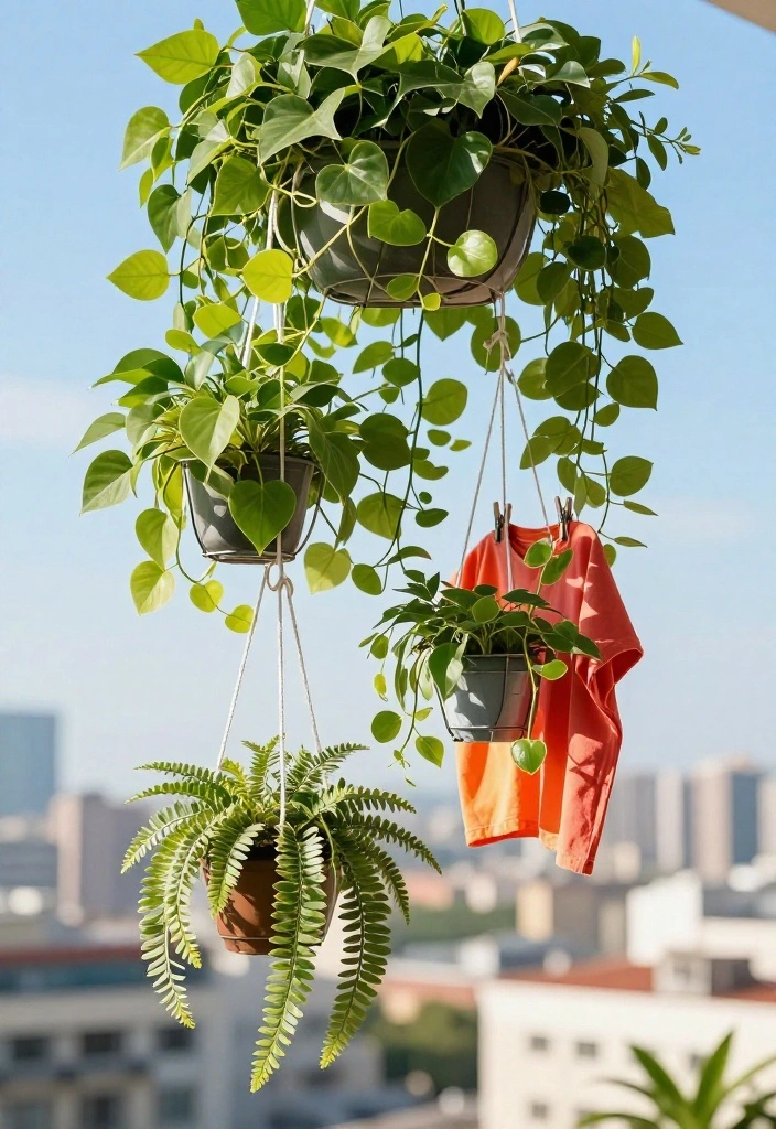 15 Balcony Cloth Drying Ideas That Don't Block Your View - 1. Vertical Plant Hanger Drying Rack 1