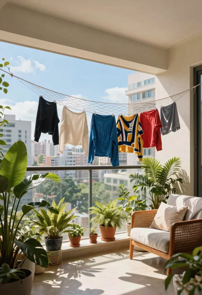 15 Balcony Cloth Drying Ideas That Don't Block Your View - 6. Balcony Clothes Drying Net 1