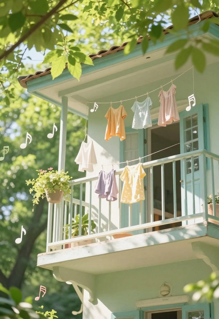 15 Balcony Cloth Drying Ideas That Don't Block Your View - 8. Decorative Wind Chimes as Drying Helpers 1