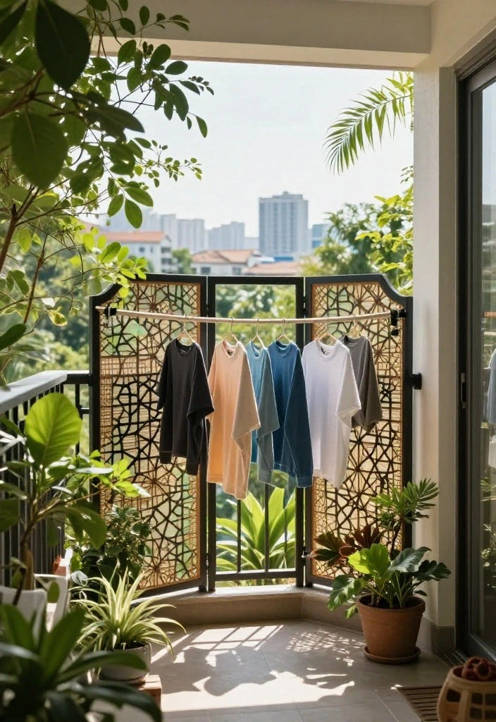 15 Balcony Cloth Drying Ideas That Don't Block Your View - 9. Balcony Screens with Built-in Drying Features 1