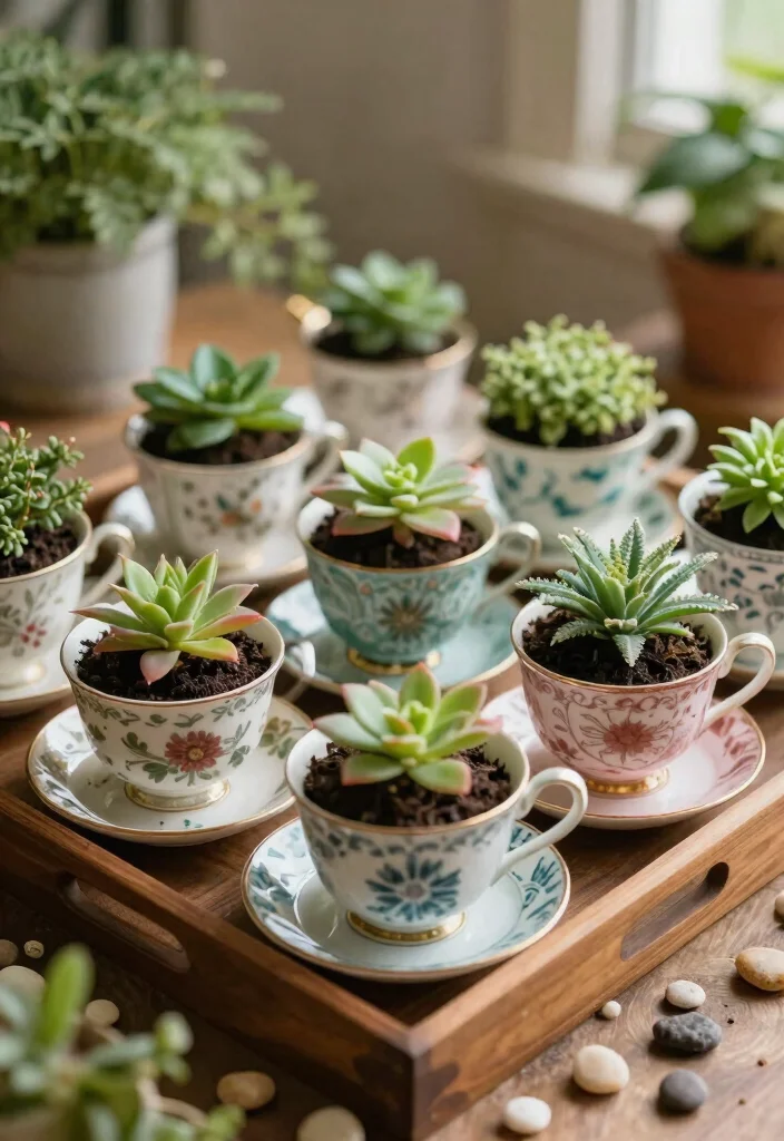 15 Cheap Planter Ideas That Actually Look Expensive - 10. Vintage Tea Cups as Planters 1