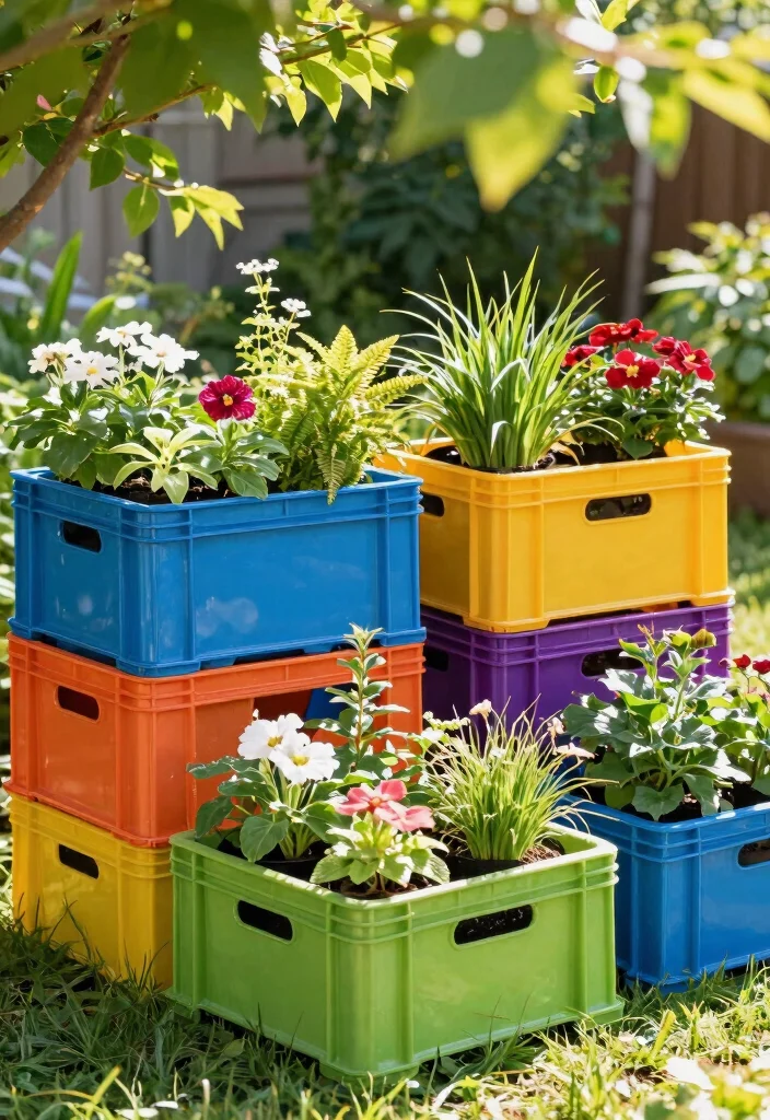 15 Cheap Planter Ideas That Actually Look Expensive - 12. Colorful Plastic Crates 1