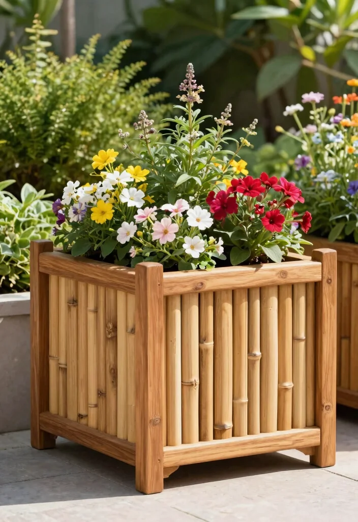 15 Cheap Planter Ideas That Actually Look Expensive - 14. Stylish Wooden-Bamboo Combination Planters 1