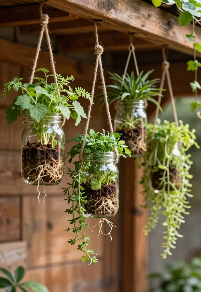15 Cheap Planter Ideas That Actually Look Expensive - 2. Hanging Mason Jar Planters 1
