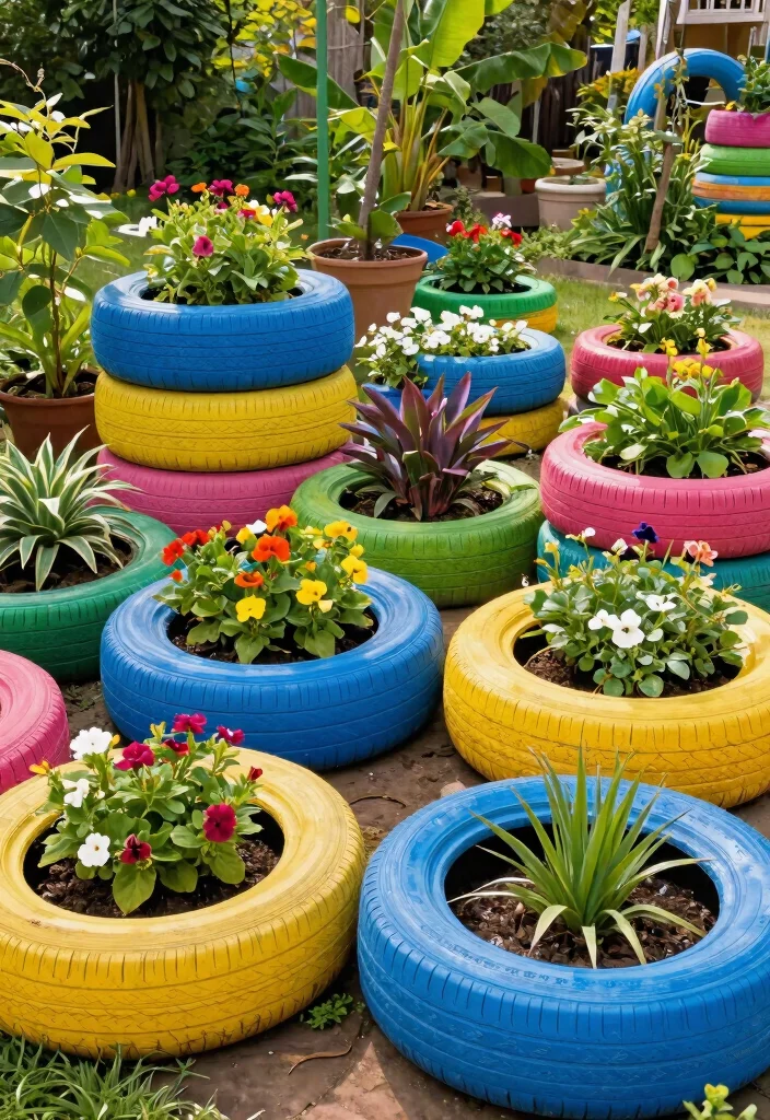 15 Cheap Planter Ideas That Actually Look Expensive - 6. Old Tires as Planters 1