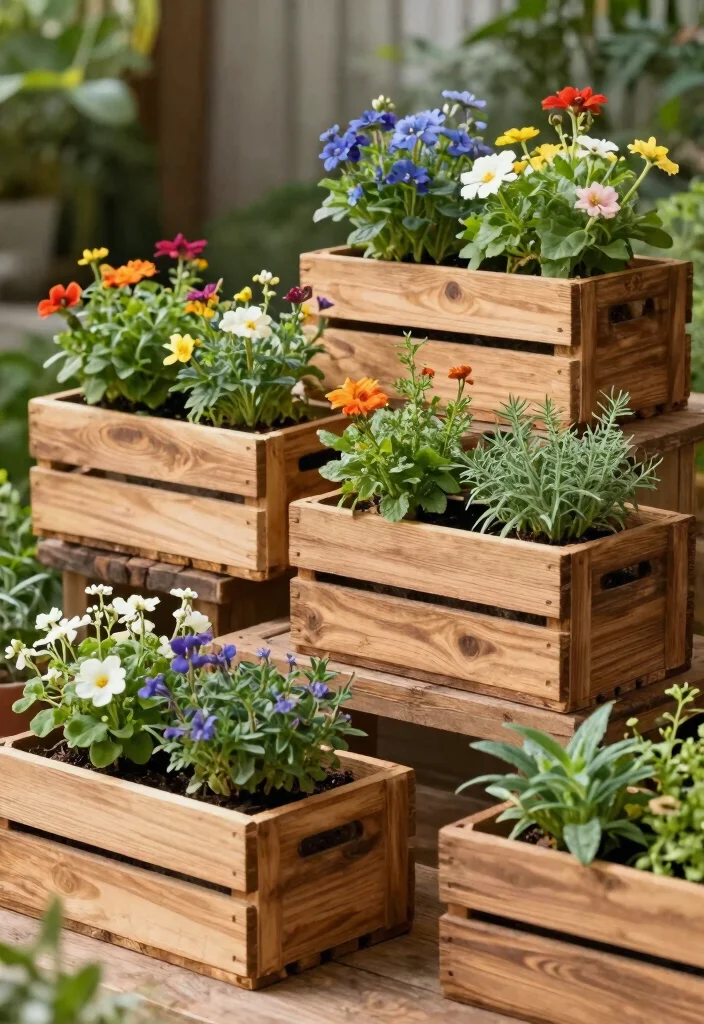 15 Cheap Planter Ideas That Actually Look Expensive - 7. Wooden Crate Planters 1