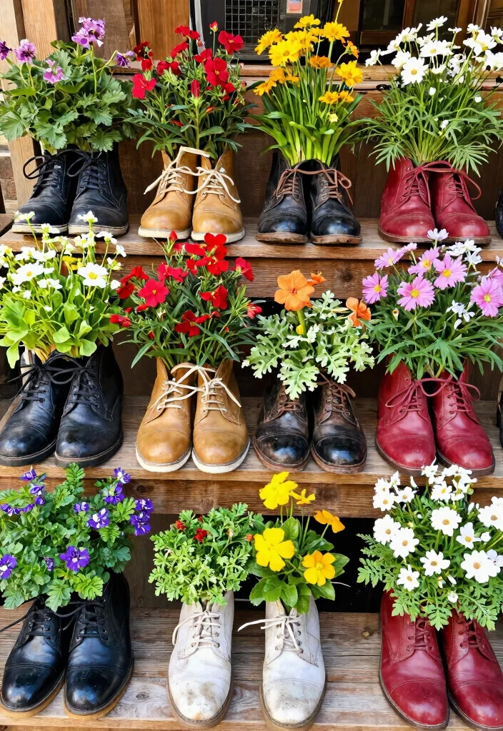 15 Cheap Planter Ideas That Actually Look Expensive - 9. Decorative Shoe Planters 1