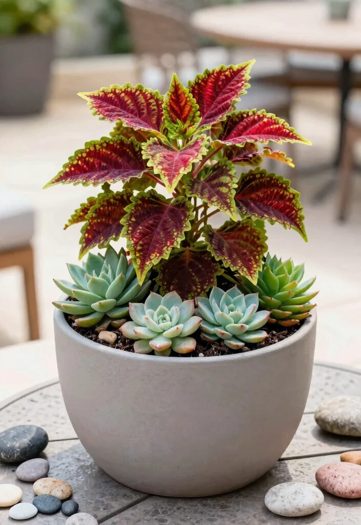 15 Coleus Planter Ideas That Thrive in Full Sun and Shade - 7. Coleus and Succulent Combinations 1