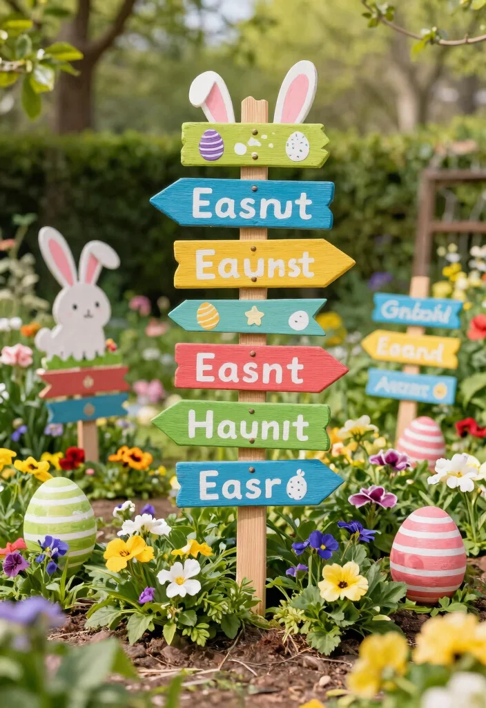 15 Easter Decorations Outdoor Ideas That Survive Spring Rain - 11. Egg Hunt Signs 1