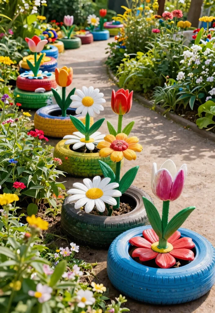 15 Easter Decorations Outdoor Ideas That Survive Spring Rain - 4. Recycled Tire Flowers 1