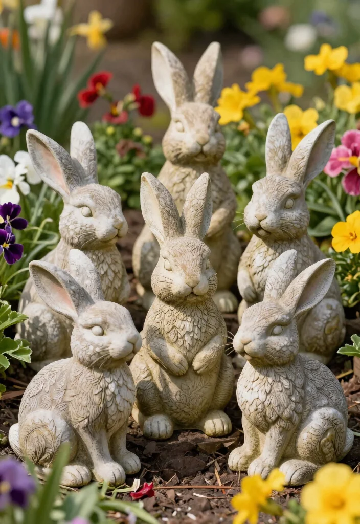 15 Easter Decorations Outdoor Ideas That Survive Spring Rain - 8. Bunny Statues 1