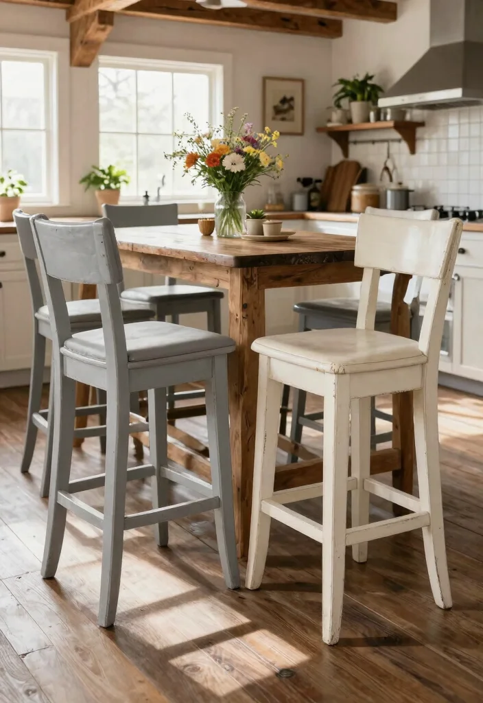 15 Farmhouse Bar Stools That Fit Under Standard Counters - 1. Rustic Charm with Distressed Finishes 1