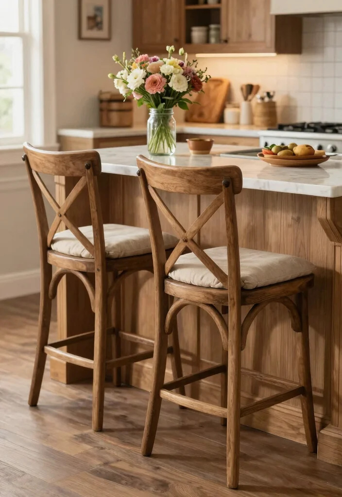 15 Farmhouse Bar Stools That Fit Under Standard Counters - 3. Classic Wooden Stools with a Twist 1