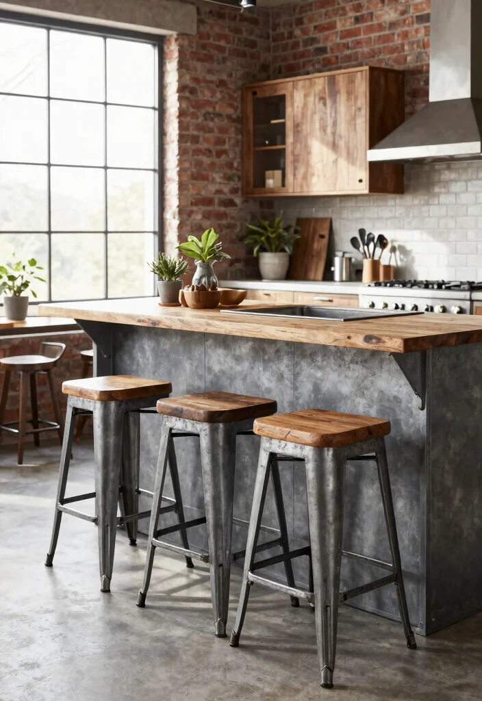 15 Farmhouse Bar Stools That Fit Under Standard Counters - 7. Industrial-Style Farmhouse Bar Stools 1