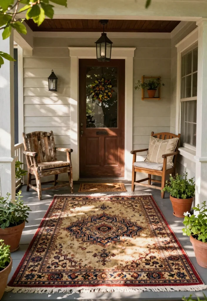 15 Front Porch Rug Ideas That Don't Slide or Fade - 10. Vintage-Inspired Rugs: Timeless Charm 1