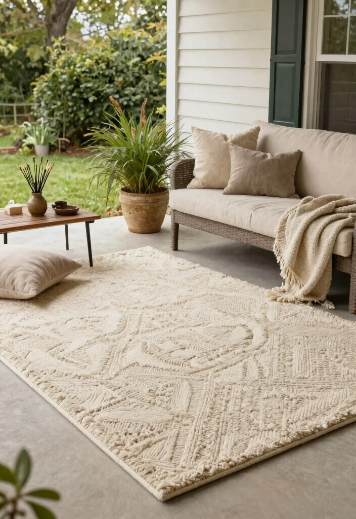 15 Front Porch Rug Ideas That Don't Slide or Fade - 12. Tufted Outdoor Rugs: Soft Luxury 1