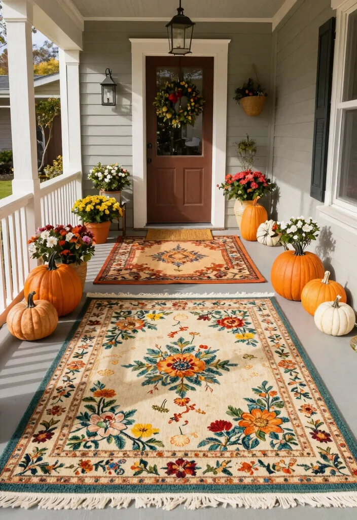 15 Front Porch Rug Ideas That Don't Slide or Fade - 15. Seasonal Rugs: Change It Up 1