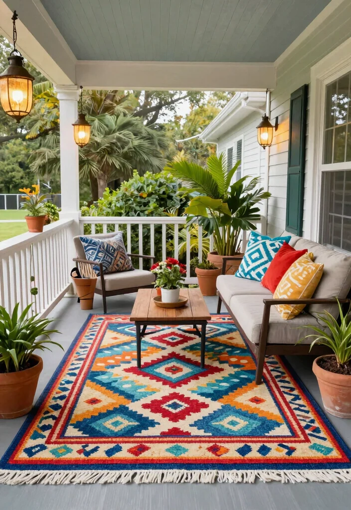 15 Front Porch Rug Ideas That Don't Slide or Fade - 3. Indoor-Outdoor Rugs: Dual Purpose 1
