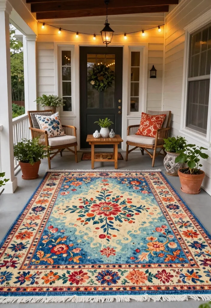 15 Front Porch Rug Ideas That Don't Slide or Fade - 5. Faded Prints: A Chic Choice 1