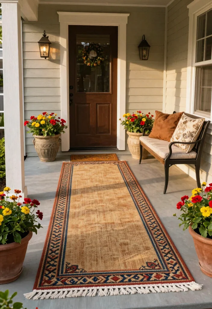 15 Front Porch Rug Ideas That Don't Slide or Fade - 7. Outdoor Runners: For a Narrow Porch 1