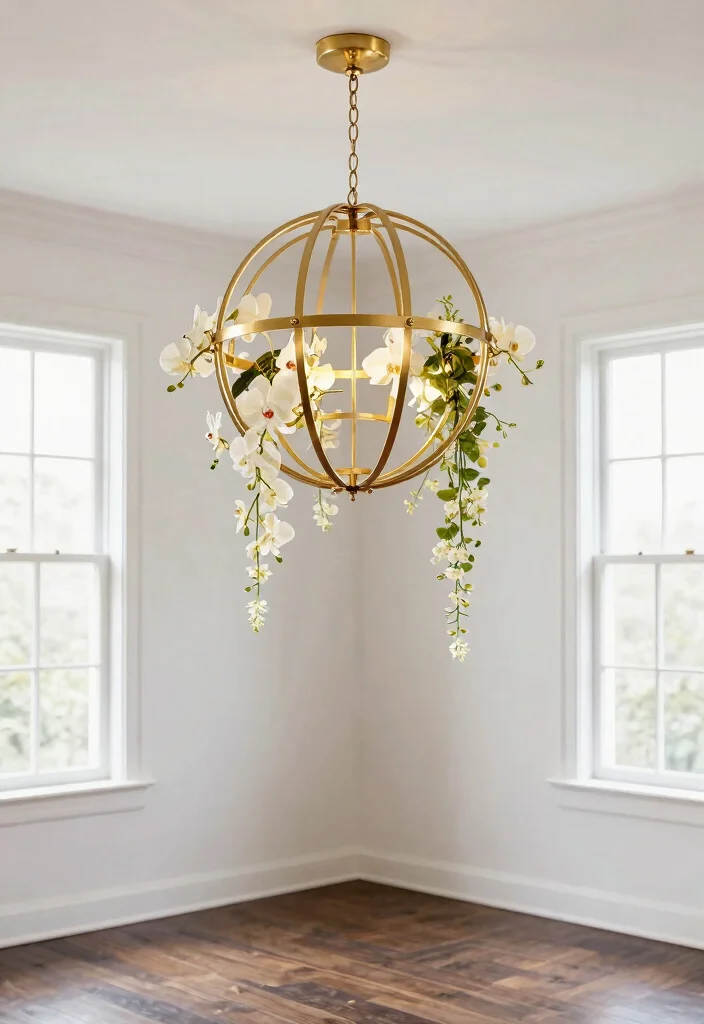 15 Modern Chandelier High Ceiling Ideas That Fill the Space - 13. Elegant Sphere Chandelier with Hanging Blooms 1
