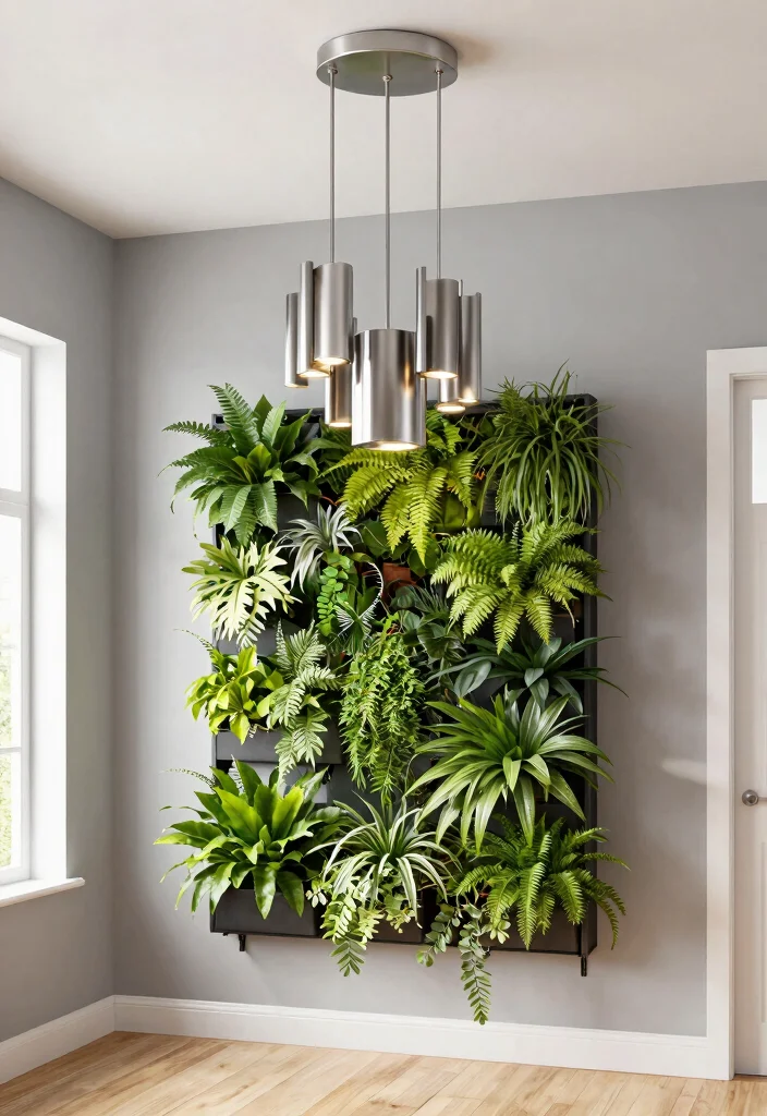 15 Modern Chandelier High Ceiling Ideas That Fill the Space - 15. Customizable Modular Chandelier with Vertical Garden 1