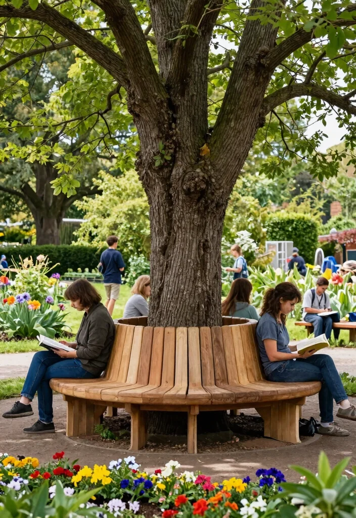 15 Outdoor Bench Design Ideas That Seat More Than Two People - 3. Tree-Integrated Benches 1