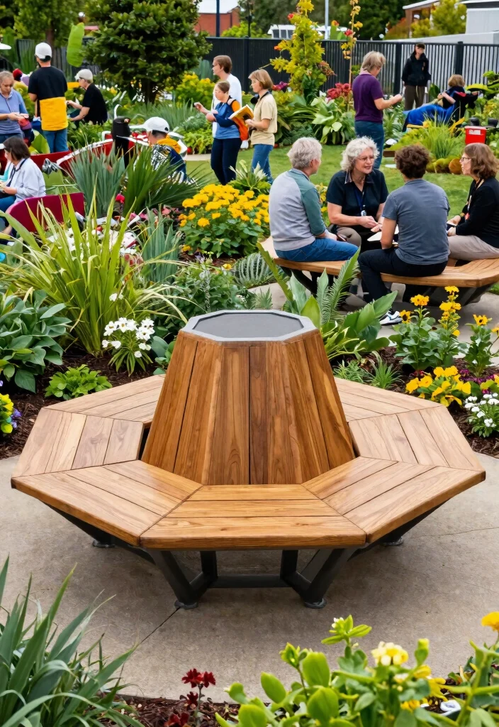 15 Outdoor Bench Design Ideas That Seat More Than Two People - 8. Hexagonal Benches for Unique Geometry 1