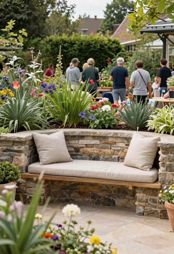 15 Outdoor Bench Design Ideas That Seat More Than Two People - 9. Built-In Garden Benches 1