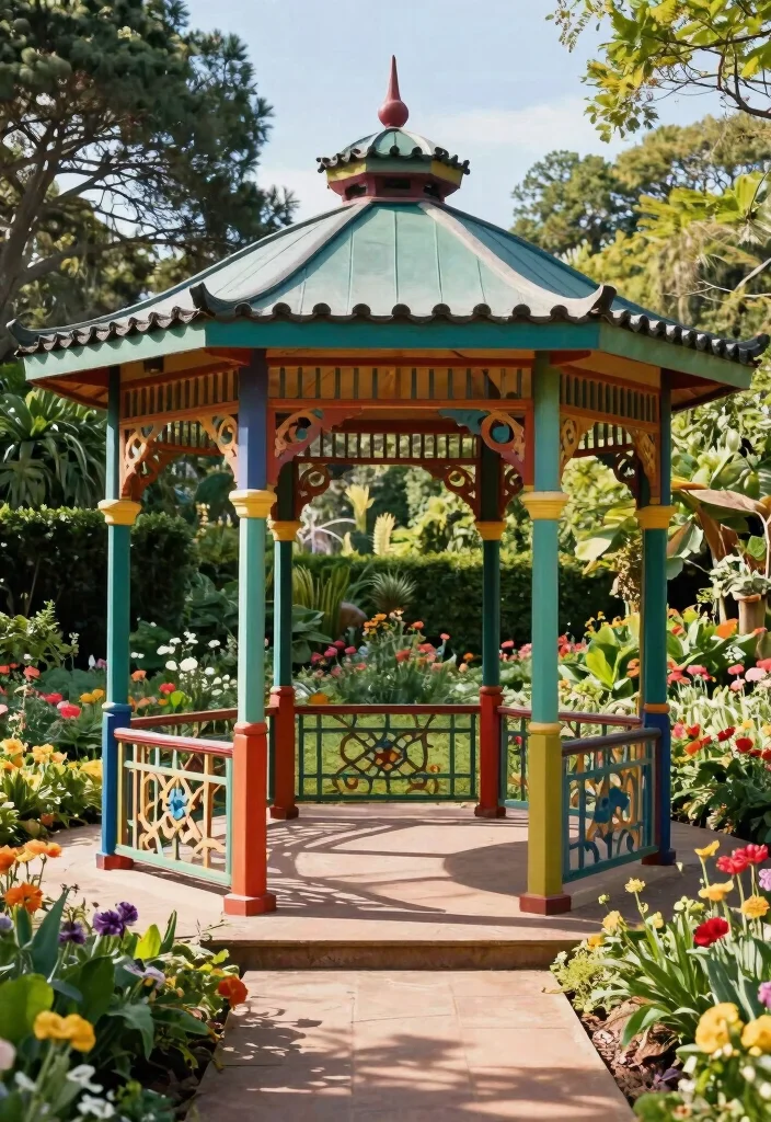 15 Outdoor Gazebo Design Ideas That Stay Standing Through Wind - 12. Artistic Freestanding Gazebo for Unique Style 1