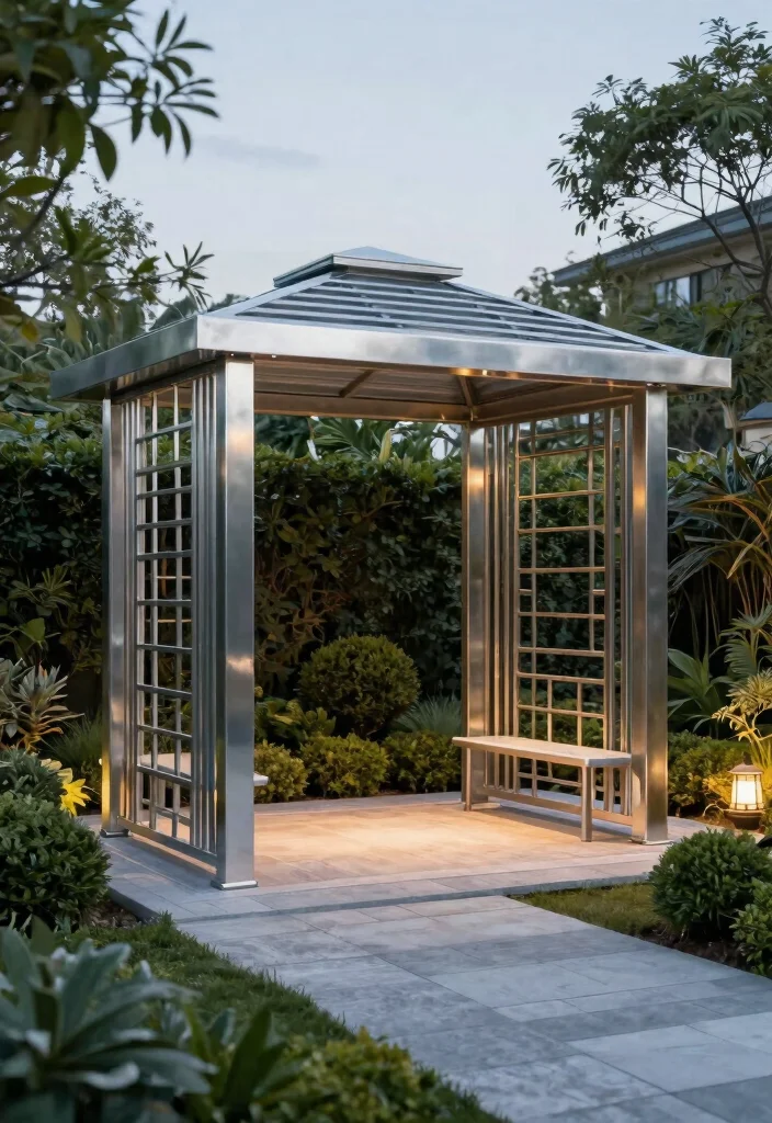 15 Outdoor Gazebo Design Ideas That Stay Standing Through Wind - 2. Modern Metal Gazebo with Wind-Resistant Design 1