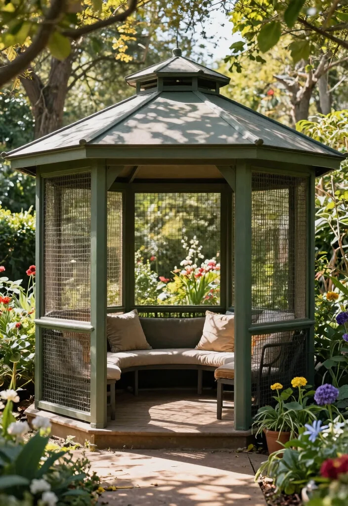 15 Outdoor Gazebo Design Ideas That Stay Standing Through Wind - 8. Screened Gazebo for Added Protection 1