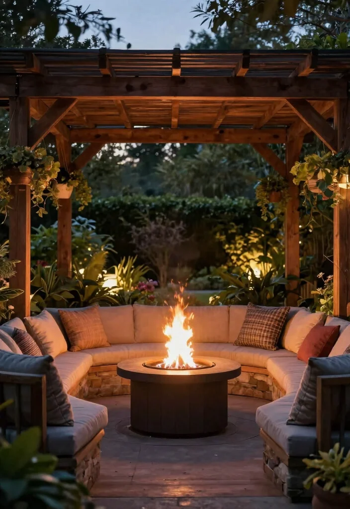 15 Pergola Bois Terrasse Ideas That Stay Standing Through Any Weather - 10. Pergola with Built-In Fire Pit 1