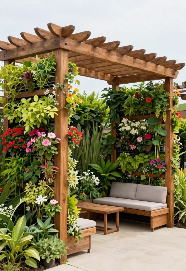 15 Pergola Bois Terrasse Ideas That Stay Standing Through Any Weather - 11. Pergola with Vertical Gardens 1