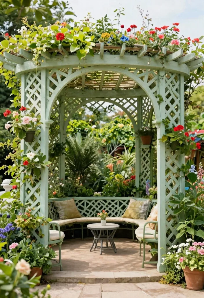 15 Pergola Bois Terrasse Ideas That Stay Standing Through Any Weather - 14. Pergola with Artistic Trellis 1