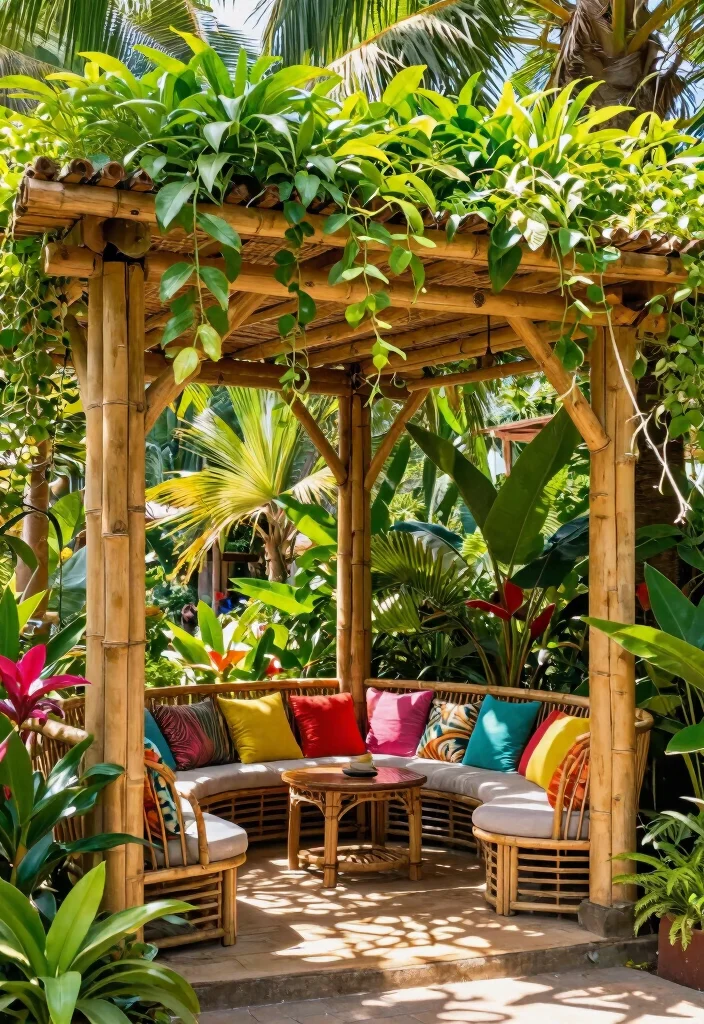 15 Pergola Bois Terrasse Ideas That Stay Standing Through Any Weather - 3. Eco-Conscious Bamboo Pergola 1
